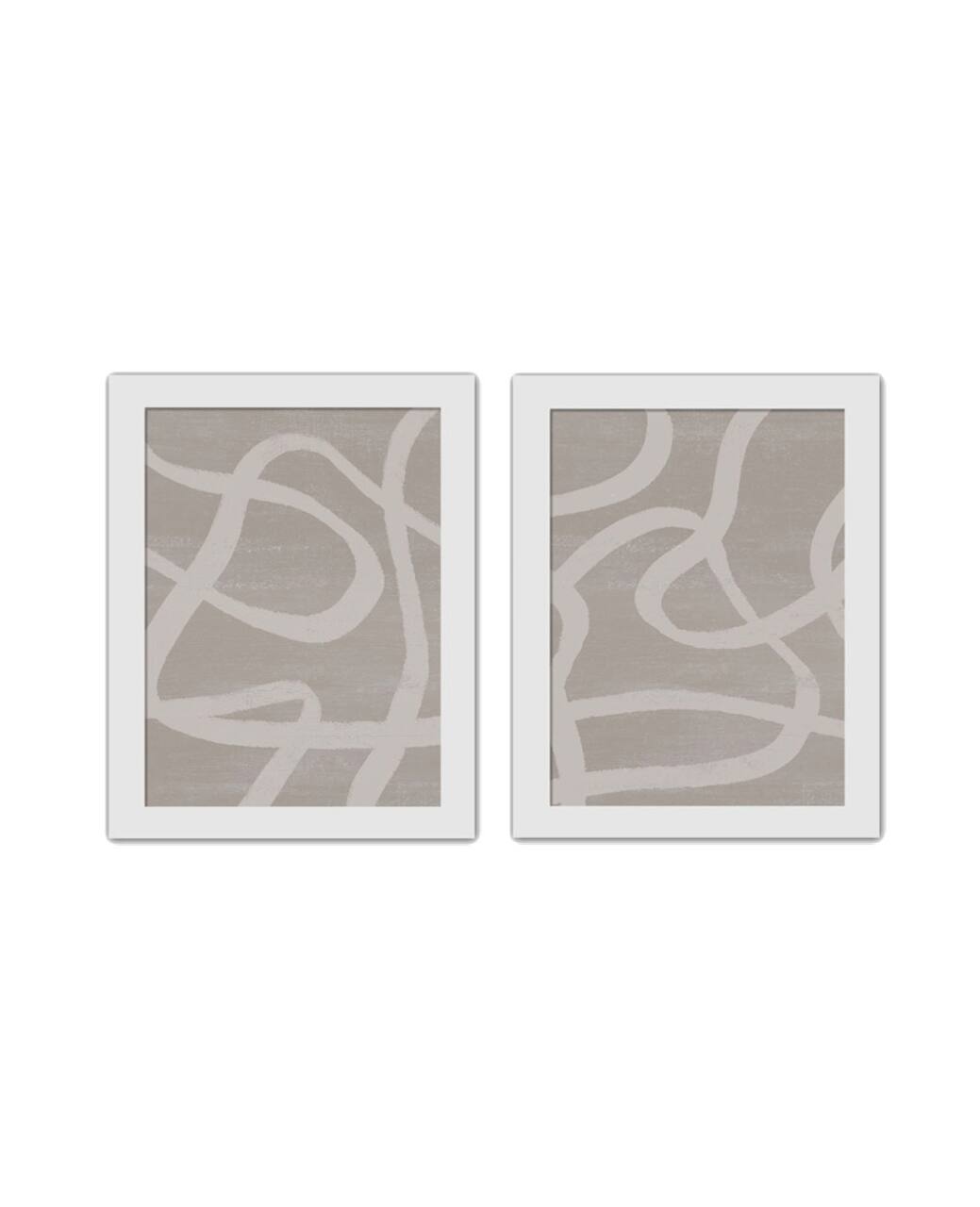 Modern Beige Lines 12" x 16" White Framed Print Under Plexiglass - Set of 2